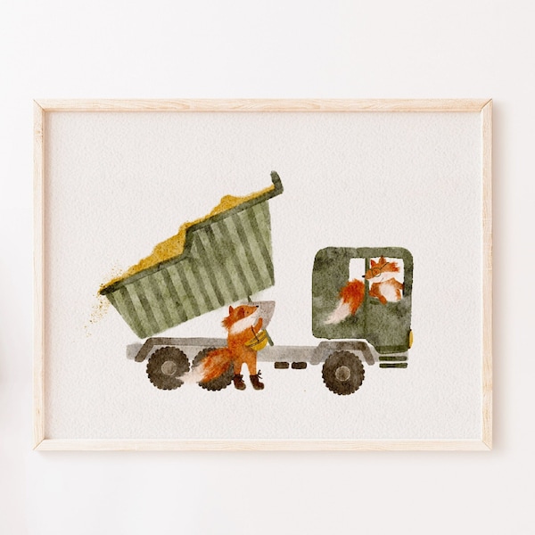 Poster Kinderzimmer | Baustelle Fahrzeug Container  | A4 A3 | Fuchs Kinderbild Kinderposter Kinder Mädchen Junge Waldtiere