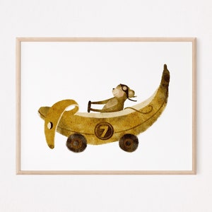 BananenFlitzer | Poster | A3 A4 | Kinderzimmer Kinderposter Affe Safari Tierposter Wandbild Kinderbild Wildtiere Affe Löwe Djungel Baby Kind