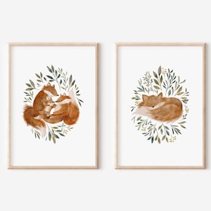 Poster-Set | BabyFuchs & FuchsFamily | Poster Kinderzimmer Waldtiere Bienen Blumen Fuchs Baby Mädchen Junge Baby Geburt Geschenk Babyzimmer