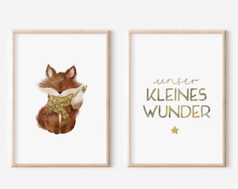 Little Vixen & Our Little Miracle | Poster Set | A3 A4 | Children's room children's poster mural children's picture forest animals fox baby birthday