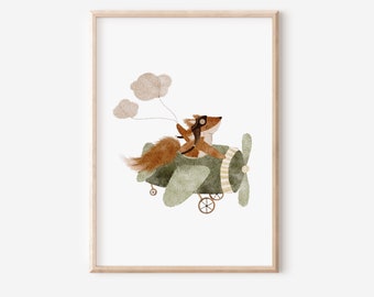 FlyFox | Poster | A3 A4 - horizontal or upright| Children's room children's poster fox animal poster mural children's picture forest animals fox baby child