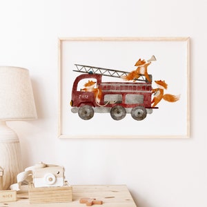 Poster | FeuerwehrFüchse | A4 A3 | Tierposter Kinderzimmer Fuchs Feuerwehr Auto Print Fahrzeug Poster  Kinderposter Kinder Junge Geschenk