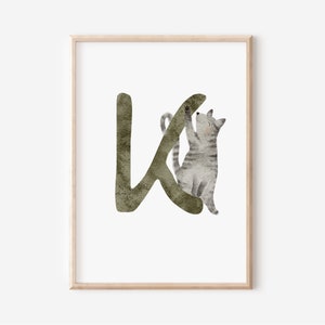 Buchstaben Poster | Buchstabe K - Katze| A4 A3 | Namensbild Kinderbild Geschenk Geburt Baby Kita Kinderposter Spielzimmer