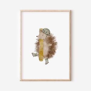 Buchstaben Poster | Buchstabe I - Igel auf Inlinern | A4 A3 | Namensbild Kinderbild Geschenk Geburt Baby Kita Kinderposter Spielzimmer