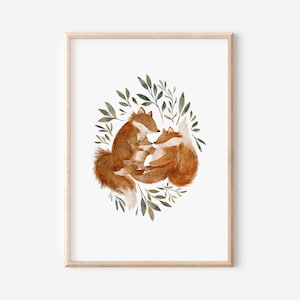 Poster | Fuchs Family | A4 A3 | Waldtiere Kinderzimmer Bilder Kinderposter Kinder Mädchen Junge Baby Familie Fox Geburt Geburtstag Geschenk