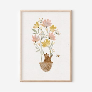 Poster Kinderzimmer | Blumenbär  | A4 A3 | Waldtiere Bär Bilder Kinderbild Kinderposter Kinder Mädchen Junge Baby Geburt Geburtstag