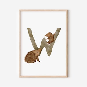 Buchstaben Poster | Buchstabe W - Wildschweine auf Wanderung | A4 A3 | Name Kinderbild Geschenk Geburt Baby Kita Kinderposter Spielzimmer