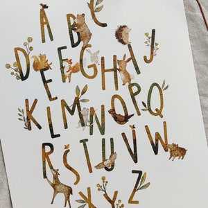Poster | ABC Buchstaben Poster Waldtiere  | A4 A3 | Poster Bär Waldtiere Kinderzimmer Wald Alphabet Mädchen Junge Schulanfang Geburtstag