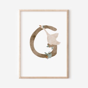 Buchstaben Poster | Buchstabe G - Gans im Garten | A4 A3 | Namensbild Kinderbild Geschenk Geburt Baby Kita Kinderposter Spielzimmer