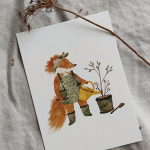 Postkarte | GärtnerFuchs | Karte A6 | Kinder Karte | Bär Fuchs Maus Dachs Garten | Waldtiere | Kinder Dekoration | Kindergeburtstag Geschenk