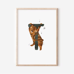 Buchstaben Poster | Buchstabe T - Tanzender Tiger | A4 A3 | Namensbild Kinderbild Geschenk Geburt Baby Kita Kinderposter Spielzimmer