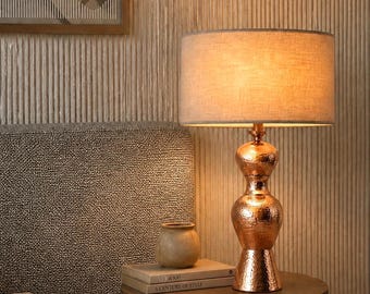 Sculptural Copper Table Lamp, Handmade Artisan Lighting, Unique Decorative Desk Lamp