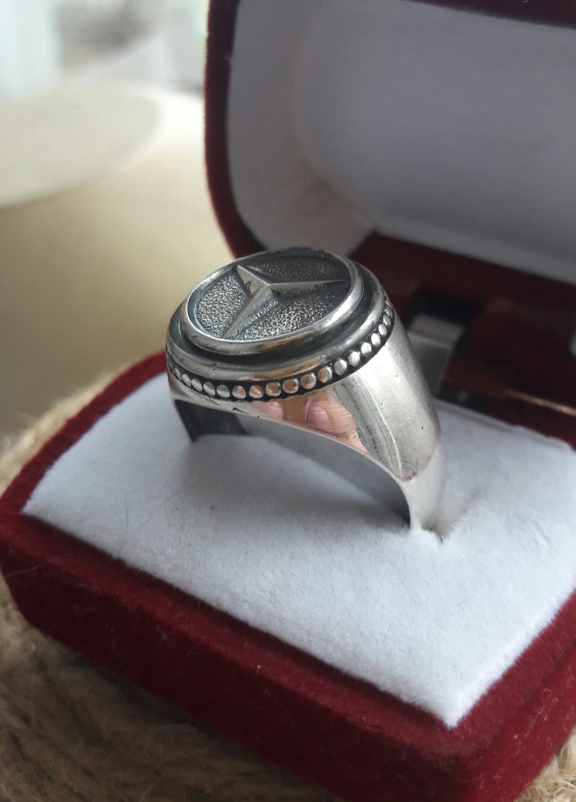 Mercedes Benz Ring, 925 Sterling Silver, Handmade Ring, Signet Ring, Gift  for Men, Round Cut White Sapphire, Wedding Ring, Car Logo Ring - Etsy