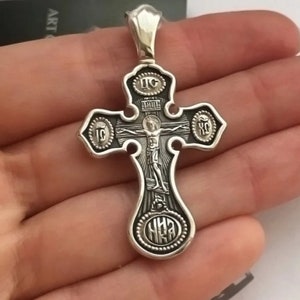 Slavic Orthodox Christian cross 925 Sterling Silver/Byzantine Cross/Greek Rite cross/Talisman cross brass/pendant inscription Unisex gift
