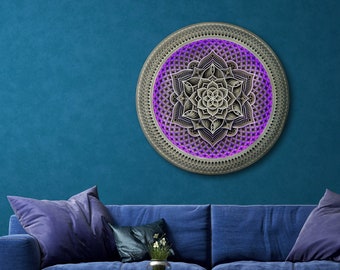 LED Lamp 88cm / 34". Golden Flower. Wall Art Sacred Geometry. Psychedelic lamp. LED mandala.