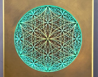 Wooden LED Mandala Lamp: Glowing mandala Framed Mandala "Sacred Seeds" Framed Sacred Geometry Art with Remote