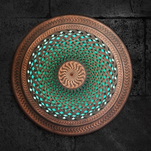Lámpara LED &quot;Mirage&quot; de 90 cm/35&#39;&#39; con mandala en movimiento, arte de pared con geometría sagrada. 3D multicapa.