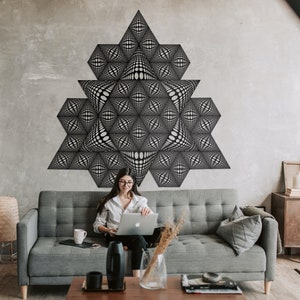 Wall decorative panels Black Star-Naos. Optical illusion wall art. Wood panel interior DIY geometric Optical Art Op Art Sacred Geometry Psy