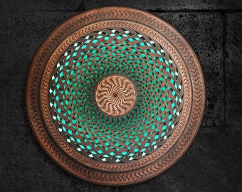 Running Mandala 3D Multilayered LED Lamp "Mirage" Wall Art  Sacred Geometry, copper.