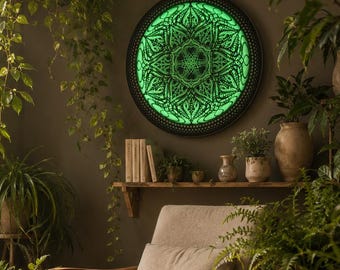 Wall Art 80 cm Sacred Geometry Led Lamp "Sonata". Smart LED. Remote control via phone.