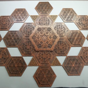 Set of hexagonal multilayer wooden panels &quot;Modular&quot;. Wall decorative panels.