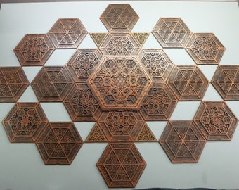 Set of hexagonal multilayer wooden panels "Modular". Wall decorative panels.