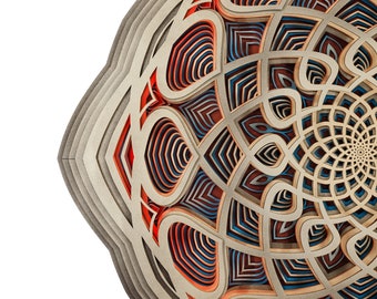 Wall Art 70x61cm Sacred Geometry Led Lamp "Vidya" with Remote Control Wall Art Deco Hexagonal Wooden Mandala