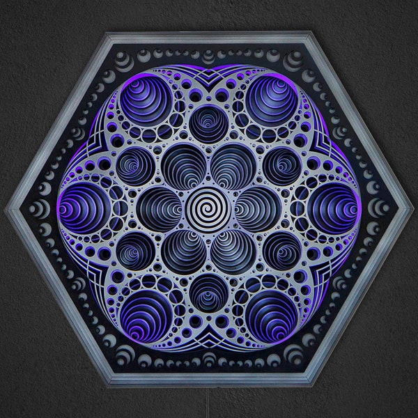 Wall Art Sacred Geometry Led Mandala "Vibration", with Remote Control.