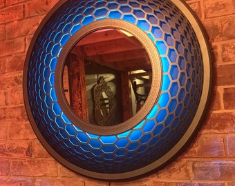Neon Honeycomb Fractal Mirror, Wall Art Mandala with LED&Remote (90cm/35")