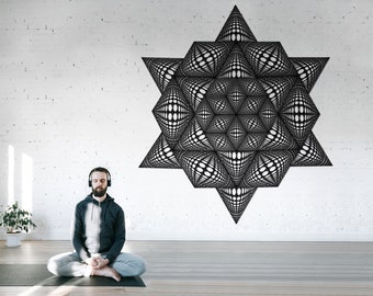 Wall decorative panels Black Star-Wezen. Optical illusion wall art. Wood panel interior DIY geometric Optical Art Op Art Sacred Geometry Psy