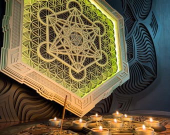 Merkaba Sacred Geometry Set: LED Lamp, Candle & Incense Holder