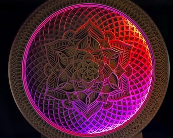 Wall Art 70 сm/28" Sacred Geometry Led Lamp Golden Flower. Psychedelic lamp, led mandala.