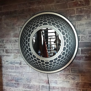 Wanddecoratie &quot;Neon honeycomb&quot; mandala fractal spiegel met led-verlichting, met afstandsbediening