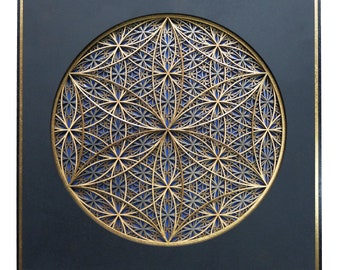 Framed Mandala "Sacred Seeds" Mini Mandala Wall Decor. Cardboard + wood.