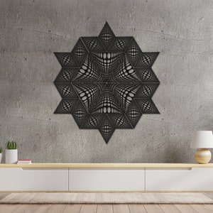 Wall decorative panels Black Star. Optical illusion wall art. Wood panel interior DIY geometric Optical Art Op Art Sacred Geometry Psy