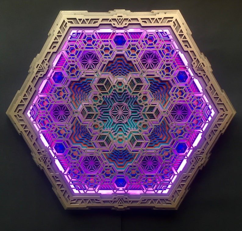 Wall Art Sacred Geometry Led Lamp Vega 5 layers Etsy