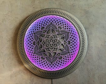Wall Art 60 сm/24" Sacred Geometry Led Lamp Golden Flower. Psychedelic lamp, led mandala.