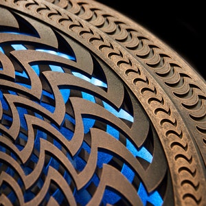 Running Mandala 3D Multilayered LED Lamp &quot;Mirage&quot; Wall Art  Sacred Geometry, copper.