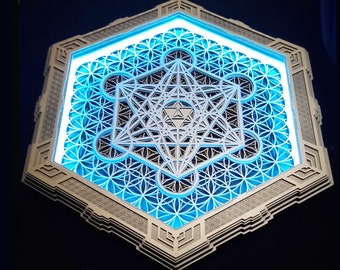Merkaba Sacred Geometry LED Wall Art 87х75cm | 34x29" | Remote Control Mandala Lamp