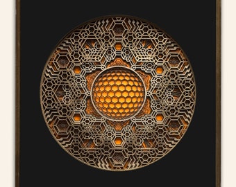 Framed Mandala  Mini Mandala "Nibiru". Wall Decor. Cardboard + wood.