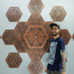 Set of hexagonal multilayer wooden panels &quot;Modular&quot;. Wall decorative panels.