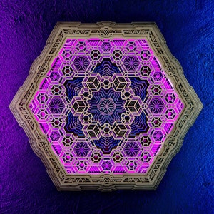 Led Mandala Wall Art Sacred Geometry   &quot;Vega&quot;, 80cm with Remote Control.