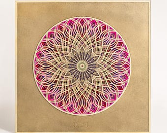 Glowing mandala Framed Mandala "Celestia".  Boho modern wall art.