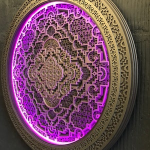 Wall Art 60 сm/23,6" Sacred Geometry Led Lamp "Entheogen 2.0", psychedelic wall art