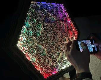 LED Lamp 88x76cm | 35x30" ."Vega". Wall Art Sacred Geometry. Smart or standard LED RGB strip.