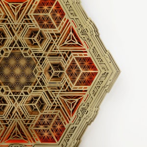 Wall Art, Led Lamp &quot;Navi&quot;, 90 x 78cm | 35&quot; x 31&quot;, Hexagonal Wooden Mandala Sacred Geometry Meditation Wall light Decoration for home, studio
