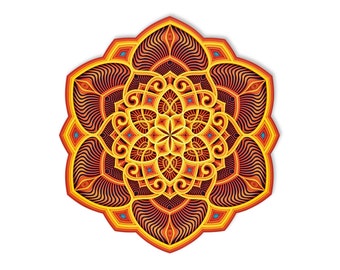Mandala 80-90cm &quot;Sunflower&quot;, Wall Art Sacred Geometry. Hot Yellow Decor, Floral mandala