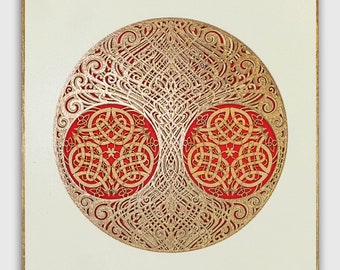 Framed Mandala Sacred Tree Mini Mandala Wall Decor. Cardboard + wood.