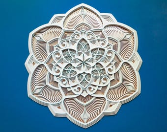 Wall Art, Sacred Geometry Flower, “Awakening" Mandala (90cm), White or Pink Color Option, Layered Wooden Decor