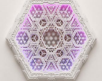 Wall Art Sacred Geometry Led Lamp "White Navi", with Remote Control.